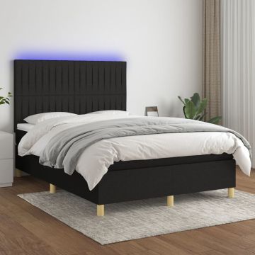 vidaXL Lova su spyruoklėmis/čiužiniu/LED, juoda, 140x190 cm, audinys