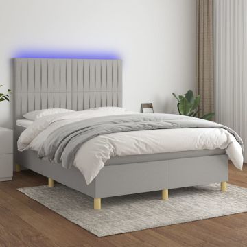 vidaXL Lova su spyruoklėmis/čiužiniu/LED, pilka, 140x200 cm, audinys