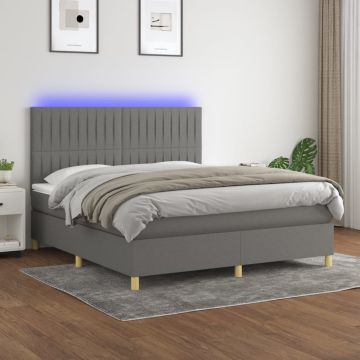 vidaXL Lova su spyruoklėmis/čiužiniu/LED, pilka, 160x200 cm, audinys