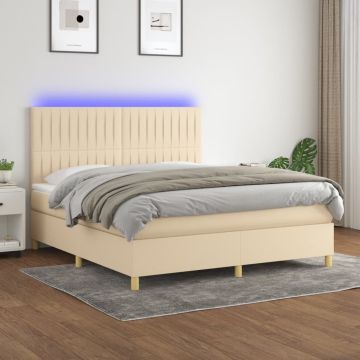 vidaXL Lova su spyruoklėmis/čiužiniu/LED, kreminė, 160x200 cm, audinys