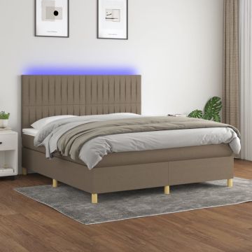 vidaXL Lova su spyruoklėmis/čiužiniu/LED, taupe, 180x200 cm, audinys
