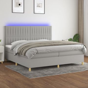 vidaXL Lova su spyruoklėmis/čiužiniu/LED, pilka, 200x200 cm, audinys