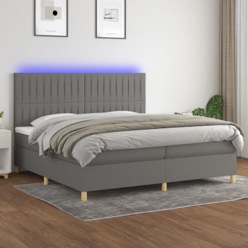 vidaXL Lova su spyruoklėmis/čiužiniu/LED, pilka, 200x200 cm, audinys