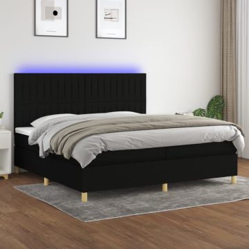 vidaXL Lova su spyruoklėmis/čiužiniu/LED, juoda, 200x200 cm, audinys