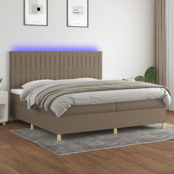 vidaXL Lova su spyruoklėmis/čiužiniu/LED, taupe, 200x200 cm, audinys