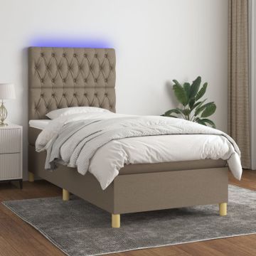 vidaXL Lova su spyruoklėmis/čiužiniu/LED, taupe, 80x200cm, audinys