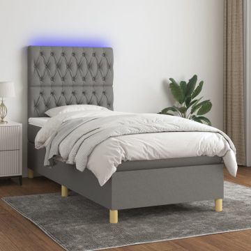 vidaXL Lova su spyruoklėmis/čiužiniu/LED, pilka, 100x200 cm, audinys