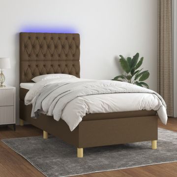 vidaXL Lova su spyruoklėmis/čiužiniu/LED, ruda, 100x200 cm, audinys