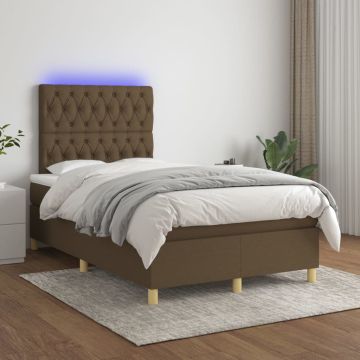 vidaXL Lova su spyruoklėmis/čiužiniu/LED, ruda, 120x200cm, audinys