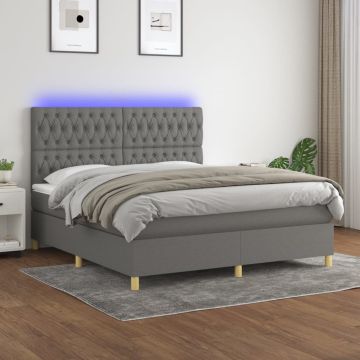 vidaXL Lova su spyruoklėmis/čiužiniu/LED, pilka, 160x200 cm, audinys