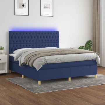 vidaXL Lova su spyruoklėmis/čiužiniu/LED, mėlyna, 160x200 cm, audinys