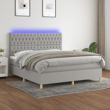 vidaXL Lova su spyruoklėmis/čiužiniu/LED, pilka, 180x200 cm, audinys