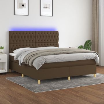 vidaXL Lova su spyruoklėmis/čiužiniu/LED, ruda, 180x200 cm, audinys