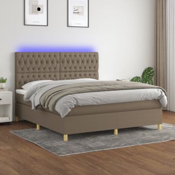 vidaXL Lova su spyruoklėmis/čiužiniu/LED, taupe, 180x200 cm, audinys