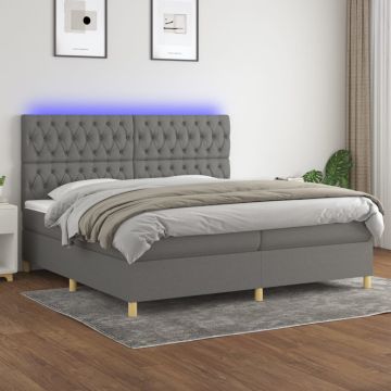 vidaXL Lova su spyruoklėmis/čiužiniu/LED, pilka, 200x200 cm, audinys