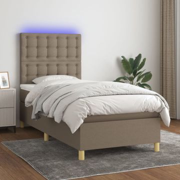 vidaXL Lova su spyruoklėmis/čiužiniu/LED, taupe, 80x200cm, audinys