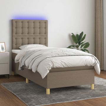 vidaXL Lova su spyruoklėmis/čiužiniu/LED, taupe, 90x200 cm, audinys