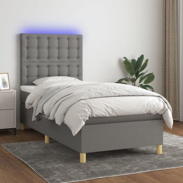 vidaXL Lova su spyruoklėmis/čiužiniu/LED, pilka, 100x200 cm, audinys