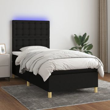 vidaXL Lova su spyruoklėmis/čiužiniu/LED, juoda, 100x200 cm, audinys