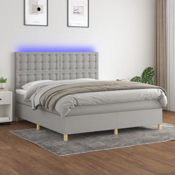 vidaXL Lova su spyruoklėmis/čiužiniu/LED, pilka, 160x200 cm, audinys
