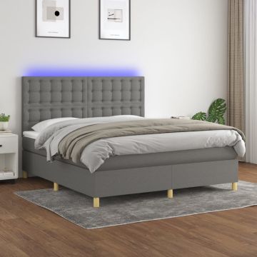 vidaXL Lova su spyruoklėmis/čiužiniu/LED, pilka, 160x200 cm, audinys