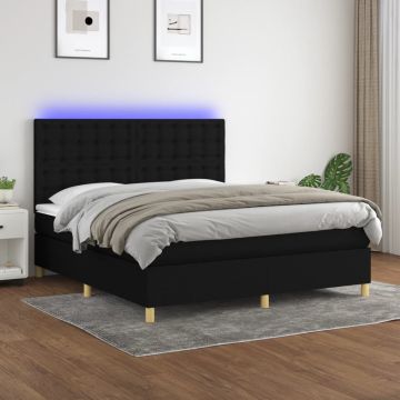 vidaXL Lova su spyruoklėmis/čiužiniu/LED, juoda, 180x200 cm, audinys