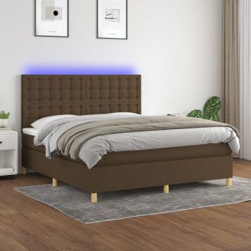 vidaXL Lova su spyruoklėmis/čiužiniu/LED, ruda, 180x200 cm, audinys