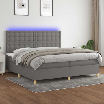 vidaXL Lova su spyruoklėmis/čiužiniu/LED, pilka, 200x200 cm, audinys