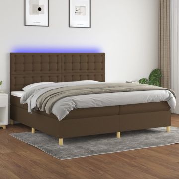 vidaXL Lova su spyruoklėmis/čiužiniu/LED, ruda, 200x200 cm, audinys