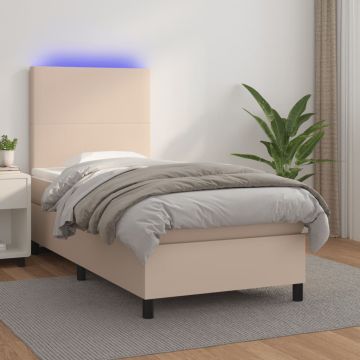 vidaXL Lova su spyruoklėmis/čiužiniu/LED, kapučino, 90x190 cm dirbtinė