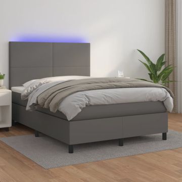 vidaXL Lova su spyruoklėmis/čiužiniu/LED, pilka 140x190cm dirbtinė oda