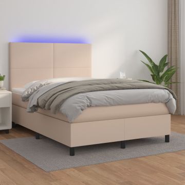 vidaXL Lova su spyruoklėmis/čiužiniu/LED, kapučino, 140x190cm dirbtinė