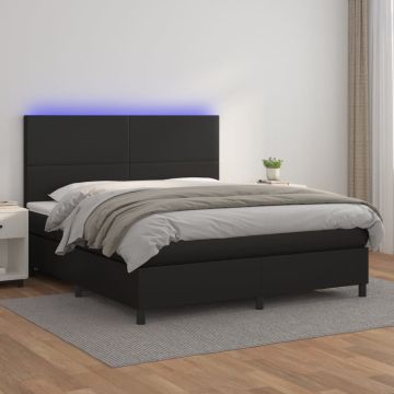 vidaXL Lova su spyruoklėmis/čiužiniu/LED, juoda 160x200cm dirbtinė oda