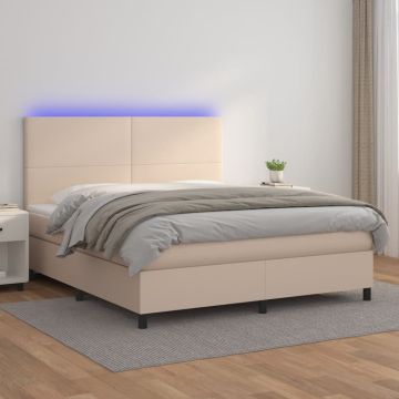 vidaXL Lova su spyruoklėmis/čiužiniu/LED, kapučino, 160x200cm dirbtinė