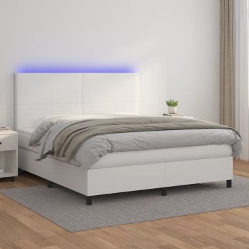 vidaXL Lova su spyruoklėmis/čiužiniu/LED, balta 180x200cm dirbtinė oda