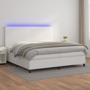 vidaXL Lova su spyruoklėmis/čiužiniu/LED, balta 200x200cm dirbtinė oda