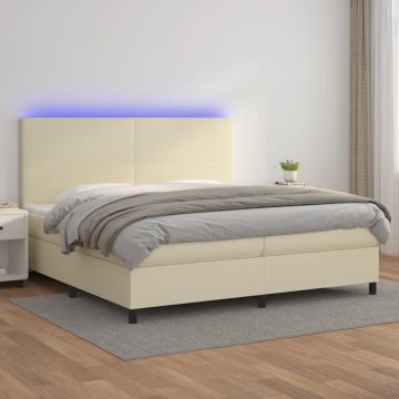 vidaXL Lova su spyruoklėmis ir čiužiniu/LED, kreminė, 200x200 cm