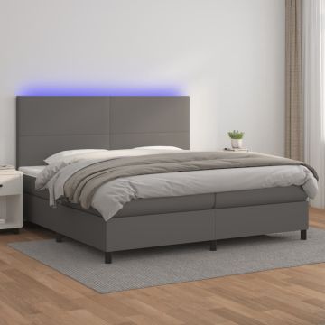 vidaXL Lova su spyruoklėmis/čiužiniu/LED, pilka 200x200cm dirbtinė oda