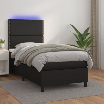 vidaXL Lova su spyruoklėmis/čiužiniu/LED, juoda, 90x200cm dirbtinė oda