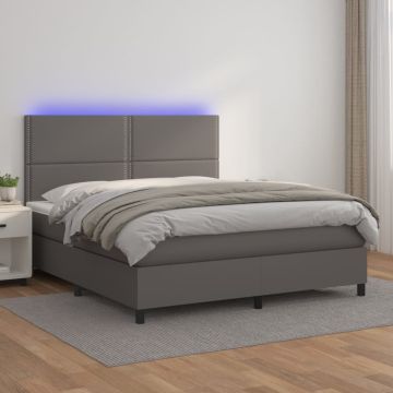 vidaXL Lova su spyruoklėmis/čiužiniu/LED, pilka 140x190cm dirbtinė oda