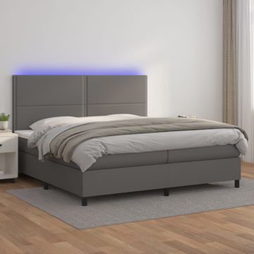vidaXL Lova su spyruoklėmis/čiužiniu/LED, pilka 200x200cm dirbtinė oda