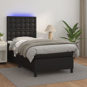 vidaXL Lova su spyruoklėmis/čiužiniu/LED, juoda 100x200cm dirbtinė oda