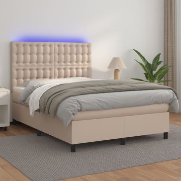 vidaXL Lova su spyruoklėmis/čiužiniu/LED, kapučino, 140x190cm dirbtinė