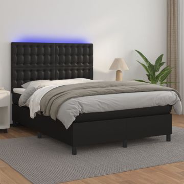 vidaXL Lova su spyruoklėmis/čiužiniu/LED, juoda 140x200cm dirbtinė oda