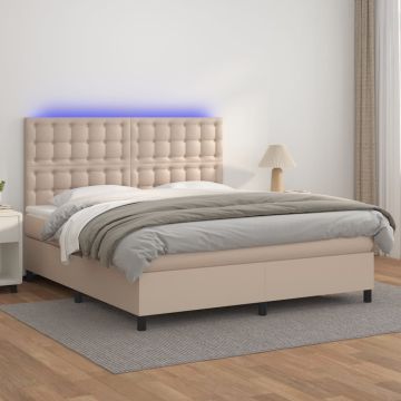 vidaXL Lova su spyruoklėmis/čiužiniu/LED, kapučino, 160x200cm dirbtinė