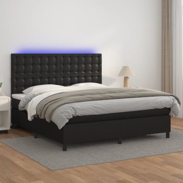 vidaXL Lova su spyruoklėmis/čiužiniu/LED, juoda 180x200cm dirbtinė oda