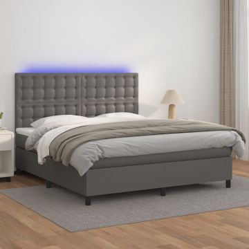 vidaXL Lova su spyruoklėmis/čiužiniu/LED, pilka 180x200cm dirbtinė oda