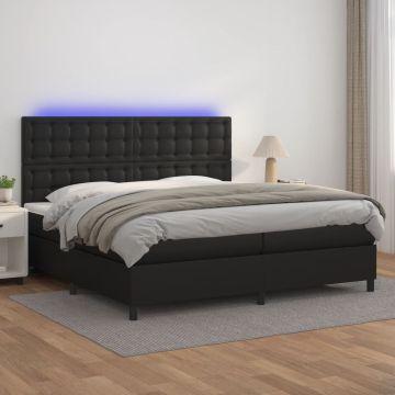 vidaXL Lova su spyruoklėmis/čiužiniu/LED, juoda 200x200cm dirbtinė oda