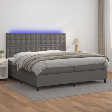 vidaXL Lova su spyruoklėmis/čiužiniu/LED, pilka 200x200cm dirbtinė oda
