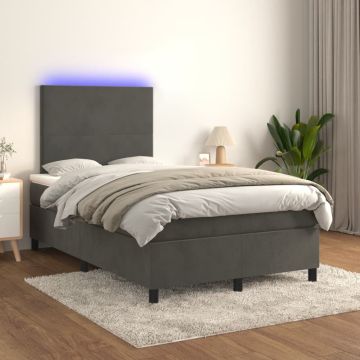 vidaXL Lova su spyruoklėmis/čiužiniu/LED, pilka, 120x200cm, aksomas
